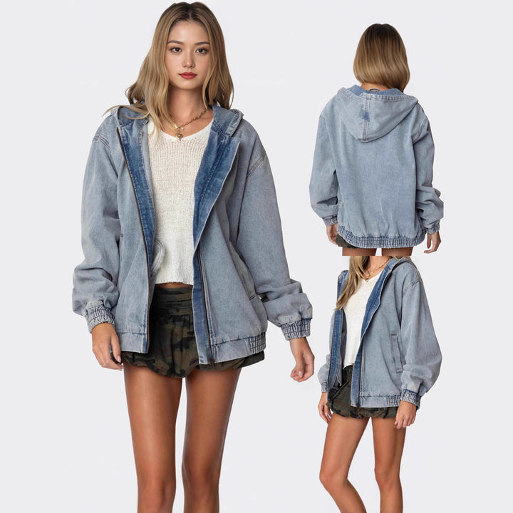 Damer Oversized Denimjacka med huva och elastiska muddar Mirla-Eva Jonsson