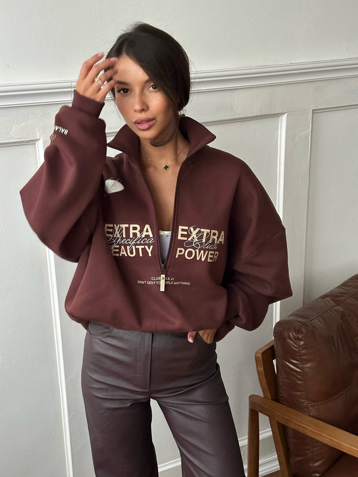 Damer Oversized Dragkedja Tröja med kreativt tryck och modern design Mirla-Eva Jonsson