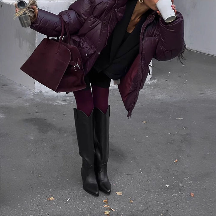 Damer Oversized Dunjacka med synligt quiltat mönster och hög krage Mirla-Eva Jonsson