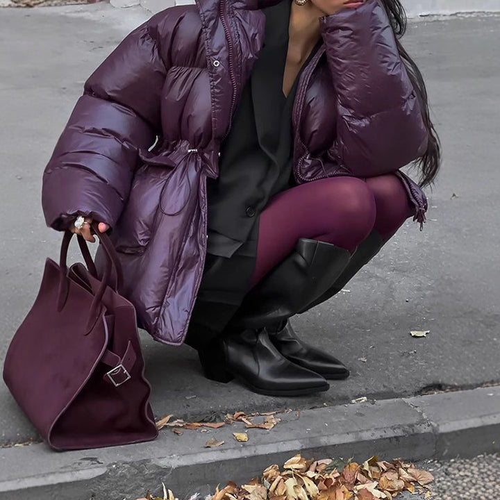 Damer Oversized Dunjacka med synligt quiltat mönster och hög krage Mirla-Eva Jonsson