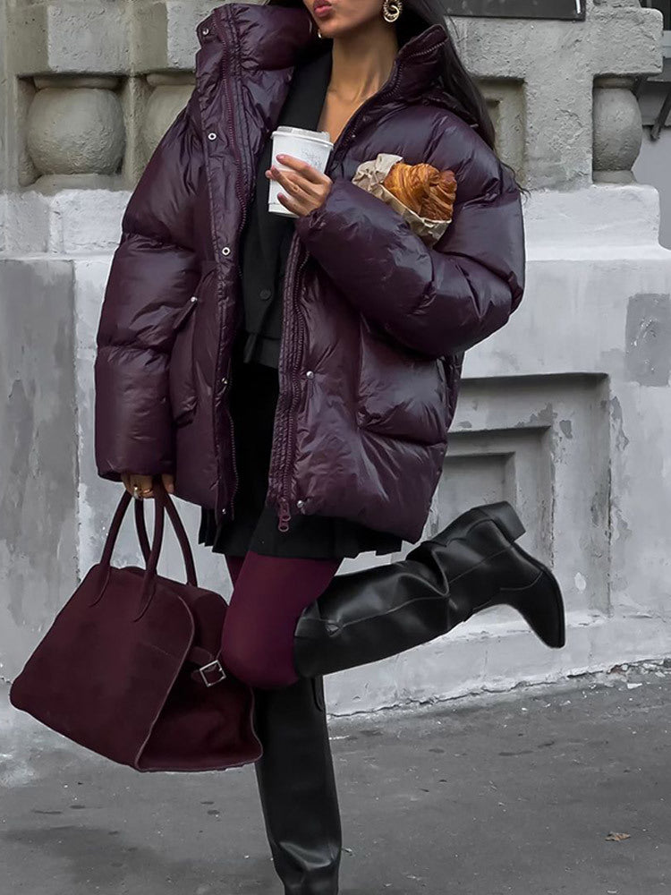 Damer Oversized Dunjacka med synligt quiltat mönster och hög krage Mirla-Eva Jonsson