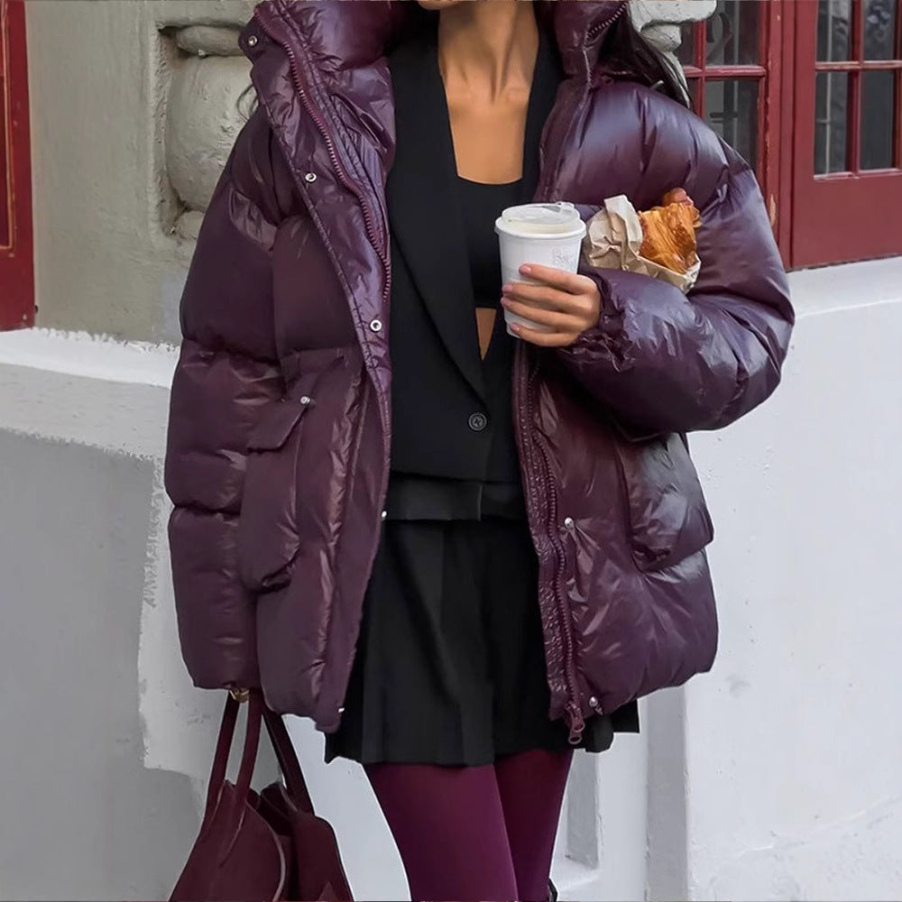 Damer Oversized Dunjacka med synligt quiltat mönster och hög krage Mirla-Eva Jonsson