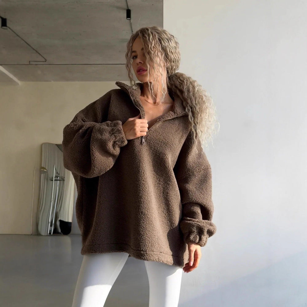 Damer Oversized Fleece-Hoodie med hög krage och hel dragkedja Mirla-Eva Jonsson