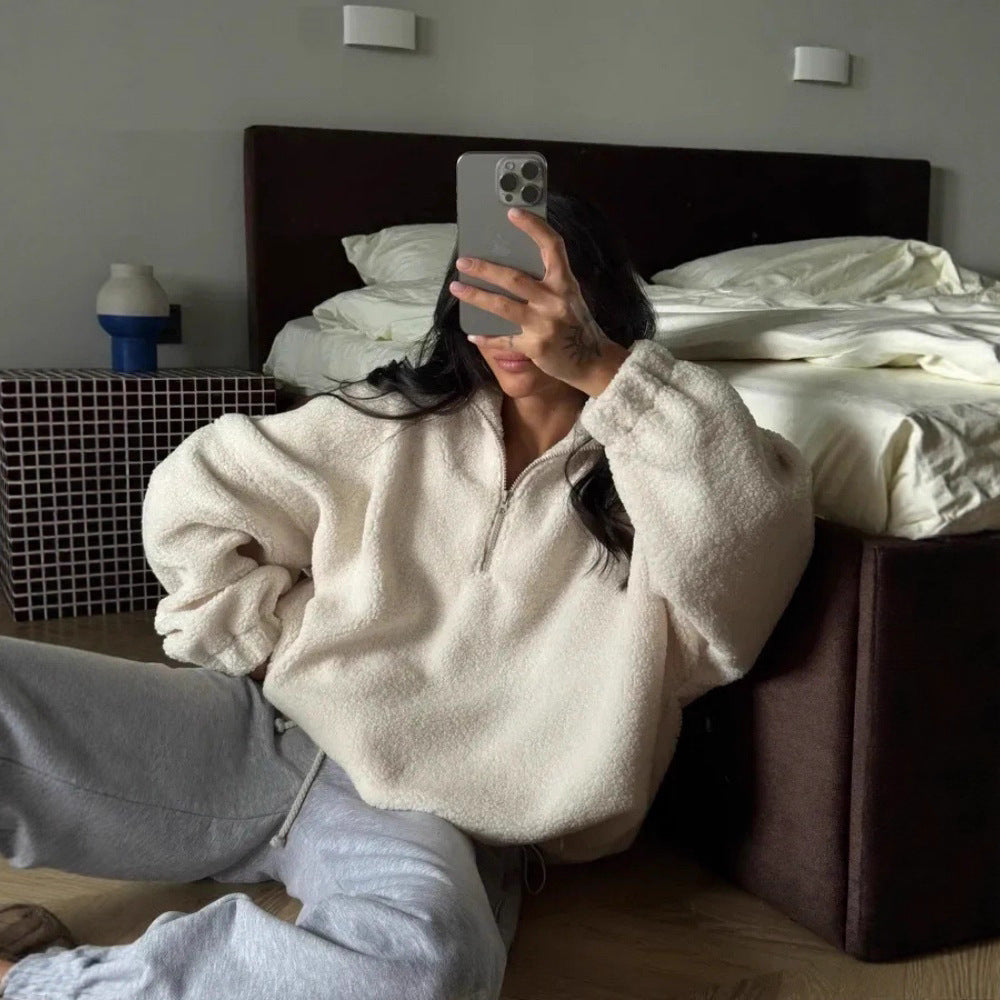 Damer Oversized Fleece-Hoodie med hög krage och hel dragkedja Mirla-Eva Jonsson