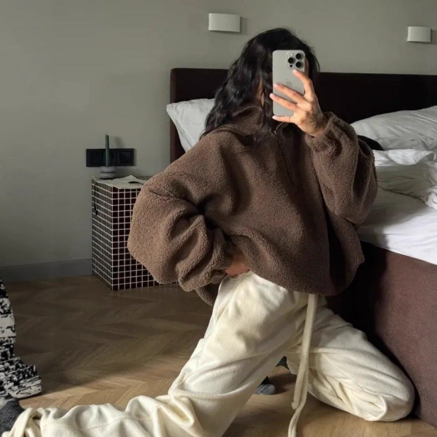 Damer Oversized Fleece-Hoodie med hög krage och hel dragkedja Mirla-Eva Jonsson