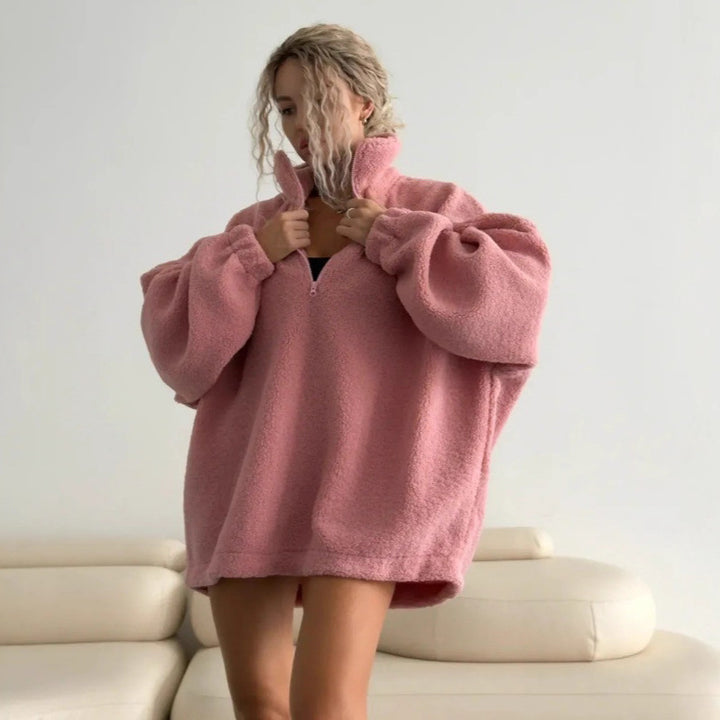 Damer Oversized Fleece-Hoodie med hög krage och hel dragkedja Mirla-Eva Jonsson