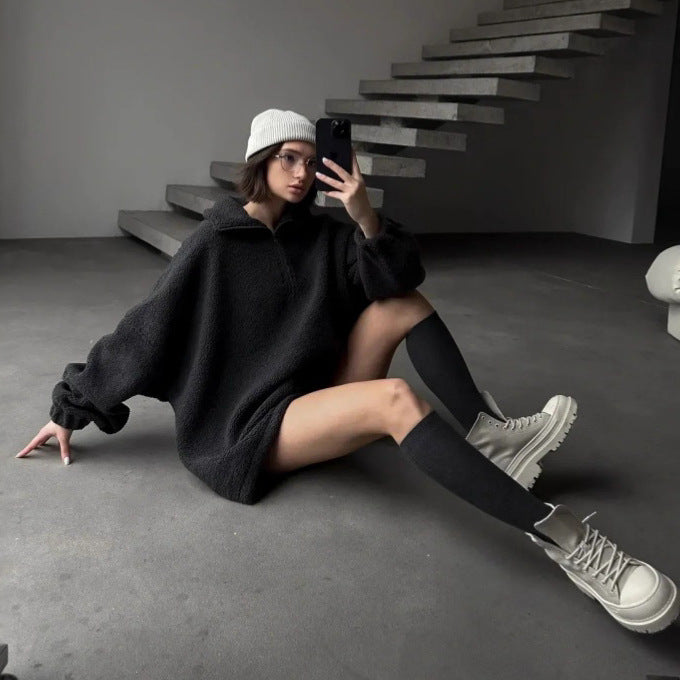 Damer Oversized Fleece-Hoodie med hög krage och hel dragkedja Mirla-Eva Jonsson