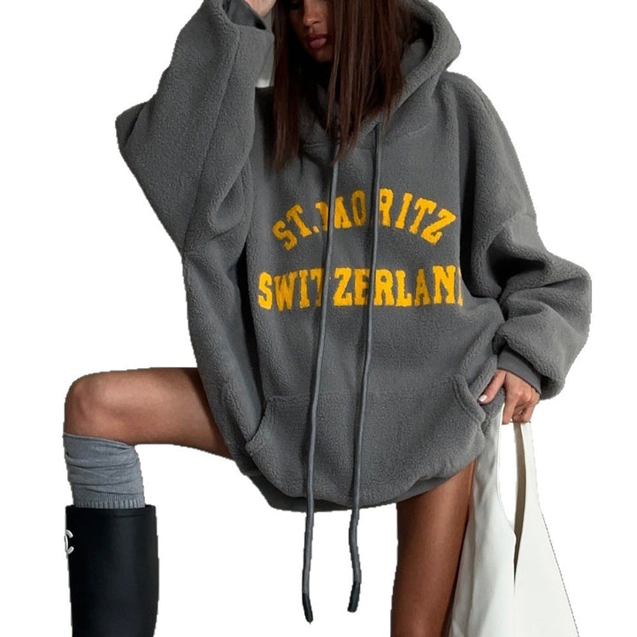 Damer Oversized Fleece-Hoodie med tryck Mirla-Eva Jonsson