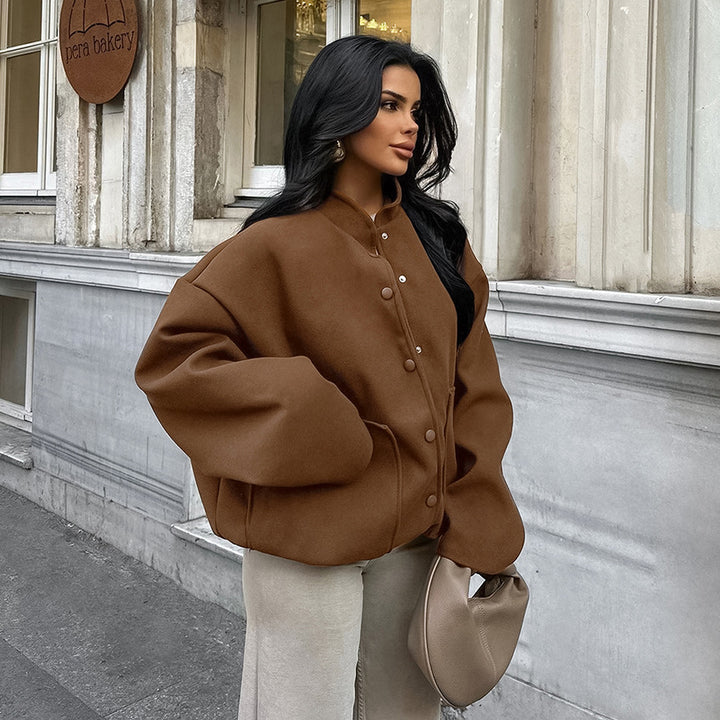 Damer Oversized Fleece-Jacka med tryckknappstängning och sidofickor Mirla-Eva Jonsson
