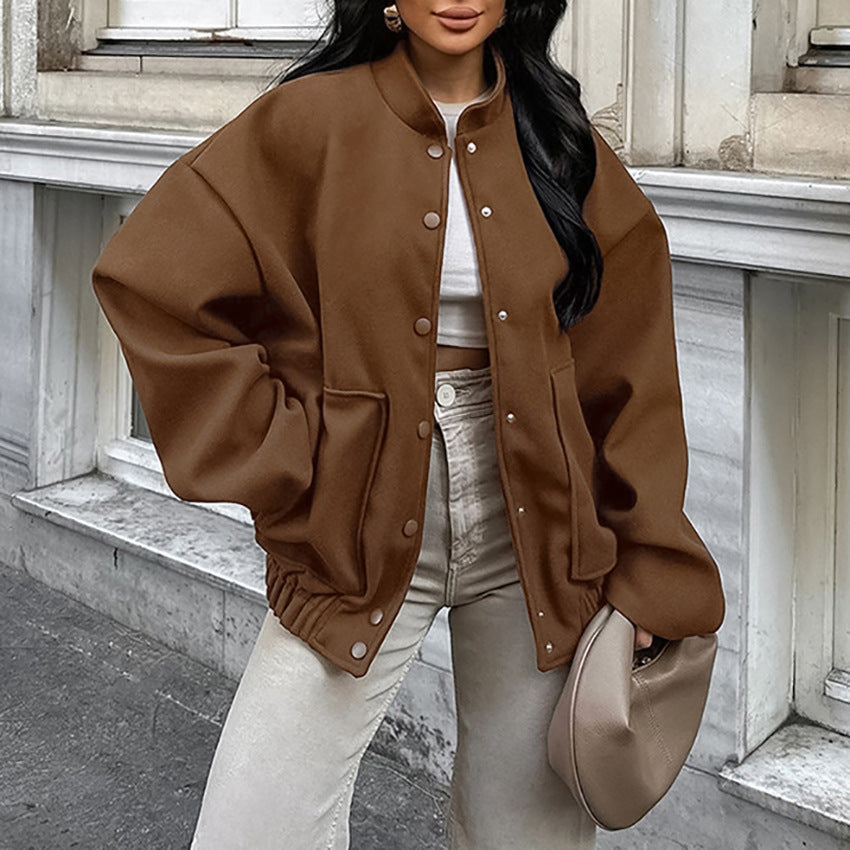 Damer Oversized Fleece-Jacka med tryckknappstängning och sidofickor Mirla-Eva Jonsson