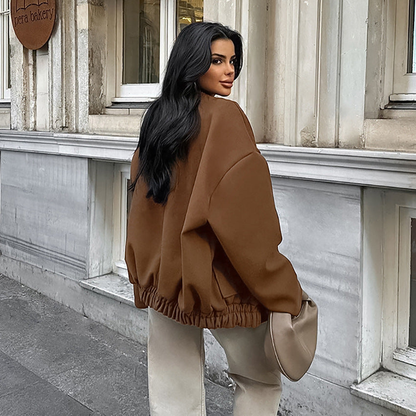 Damer Oversized Fleece-Jacka med tryckknappstängning och sidofickor Mirla-Eva Jonsson