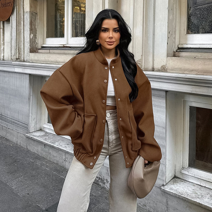 Damer Oversized Fleece-Jacka med tryckknappstängning och sidofickor Mirla-Eva Jonsson