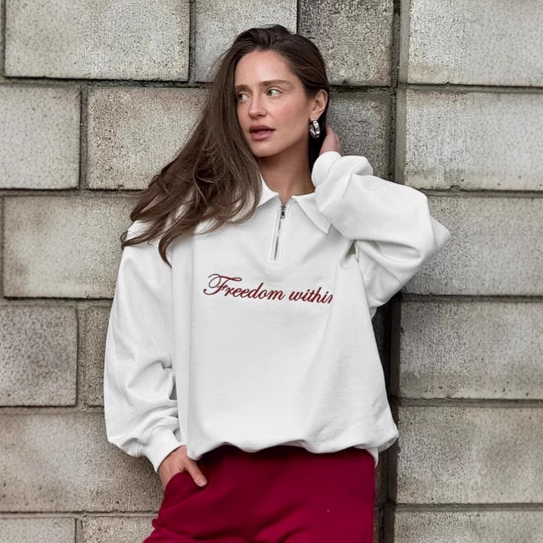 Damer Oversized Fleece-Skjorta med dragkedja och elegant tryck Mirla-Eva Jonsson