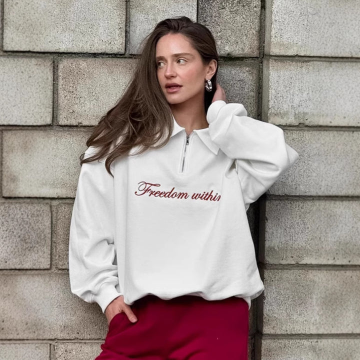 Damer Oversized Fleece-Skjorta med dragkedja och elegant tryck Mirla-Eva Jonsson