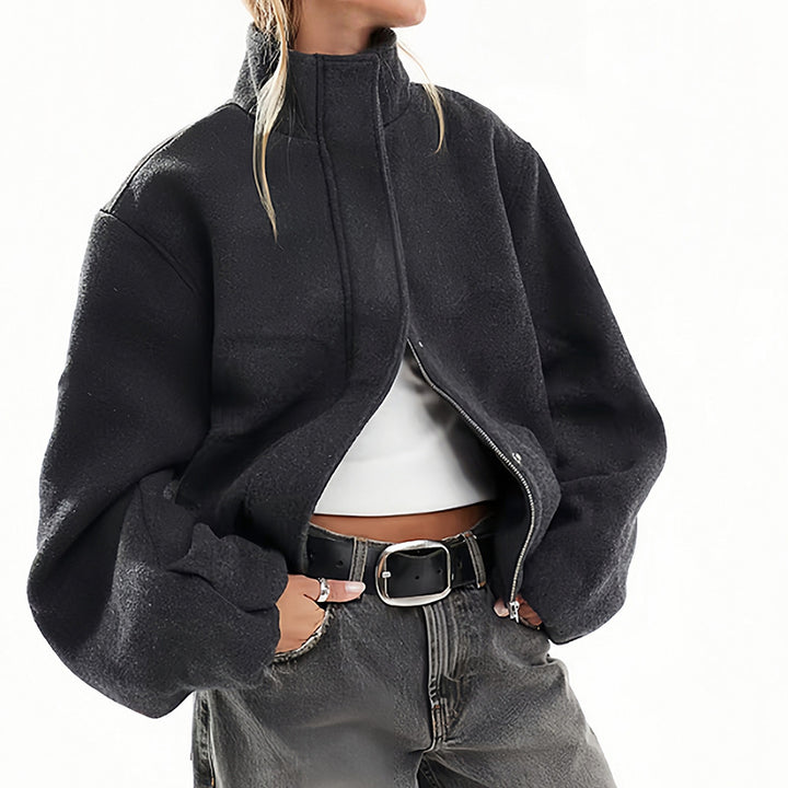 Damer Oversized Fleecejacka med hög krage och dragkedja Mirla-Eva Jonsson