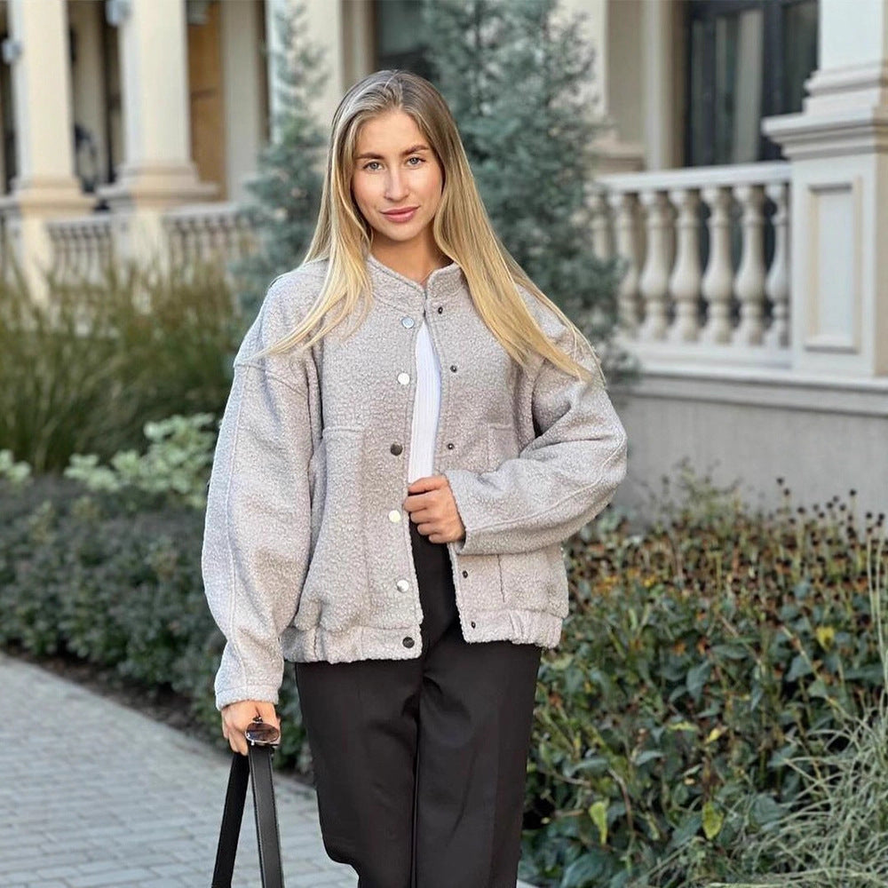 Damer Oversized Fleecejacka med tryckknappar och praktiska fickor Mirla-Eva Jonsson