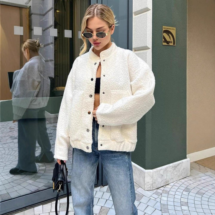 Damer Oversized Fleecejacka med tryckknappar och praktiska fickor Mirla-Eva Jonsson