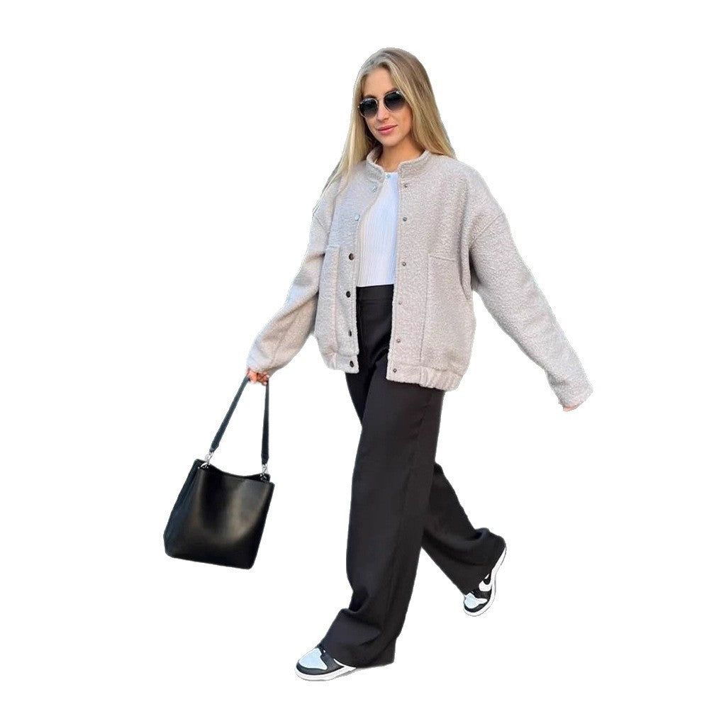 Damer Oversized Fleecejacka med tryckknappar och praktiska fickor Mirla-Eva Jonsson