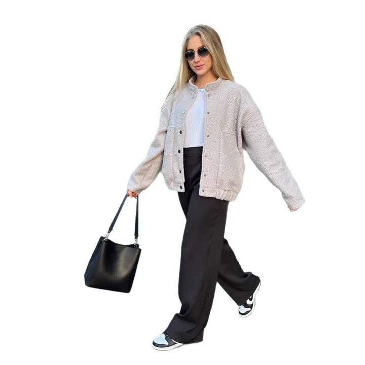 Damer Oversized Fleecejacka med tryckknappar och praktiska fickor Mirla-Eva Jonsson