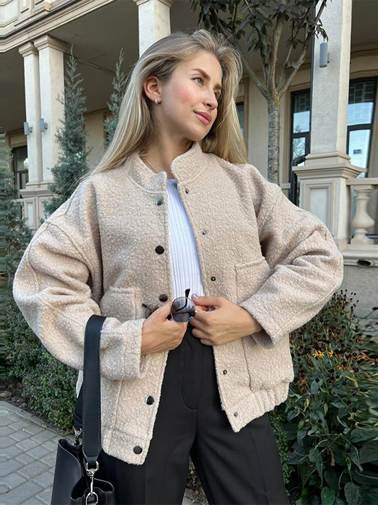 Damer Oversized Fleecejacka med tryckknappar och praktiska fickor Mirla-Eva Jonsson