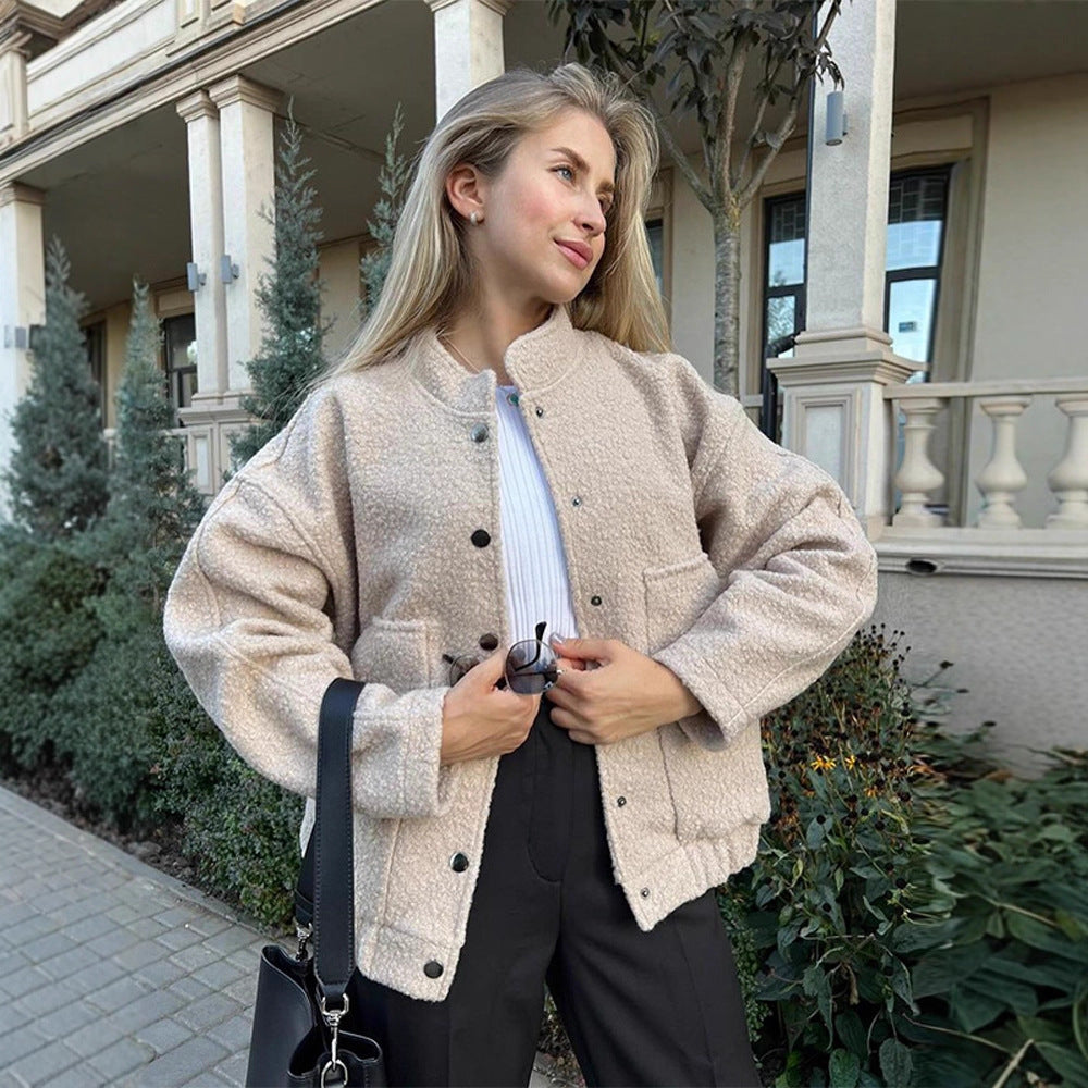 Damer Oversized Fleecejacka med tryckknappar och praktiska fickor Mirla-Eva Jonsson