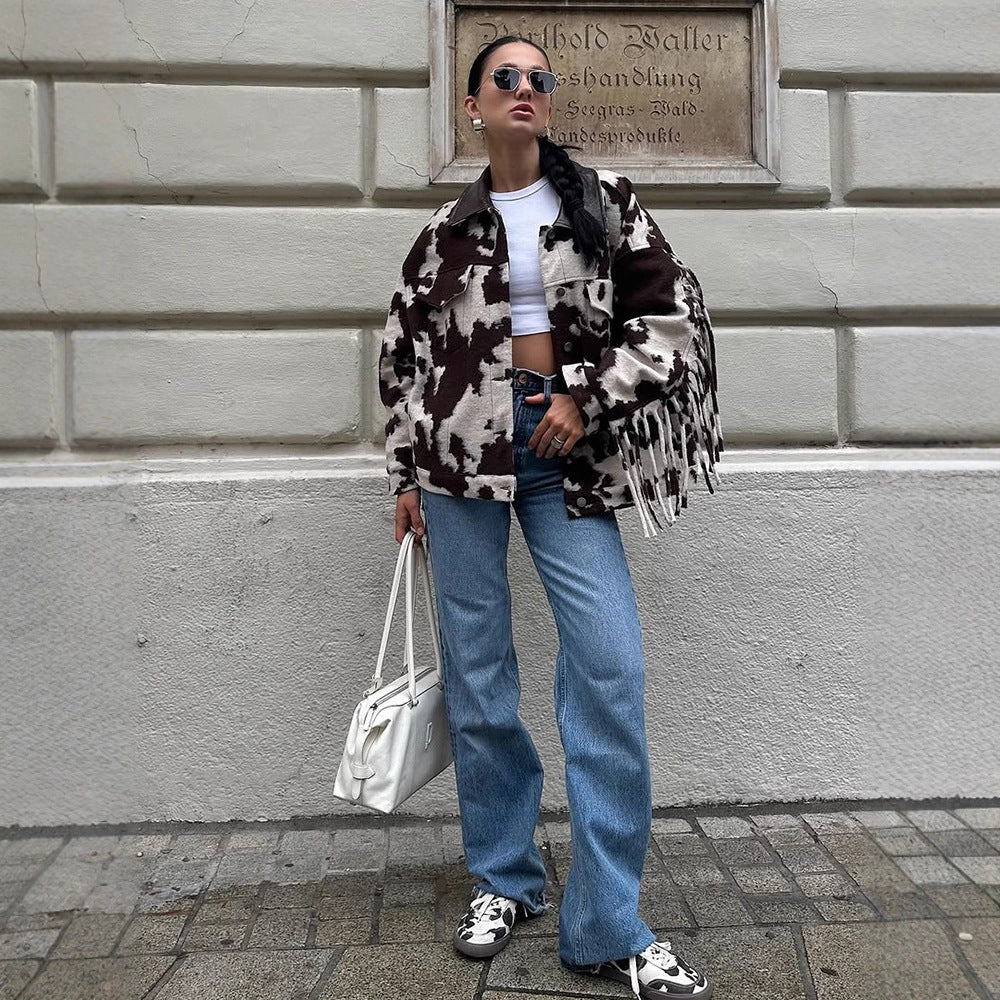 Damer Översized Fringejacka med kosmönster Mirla-Eva Jonsson