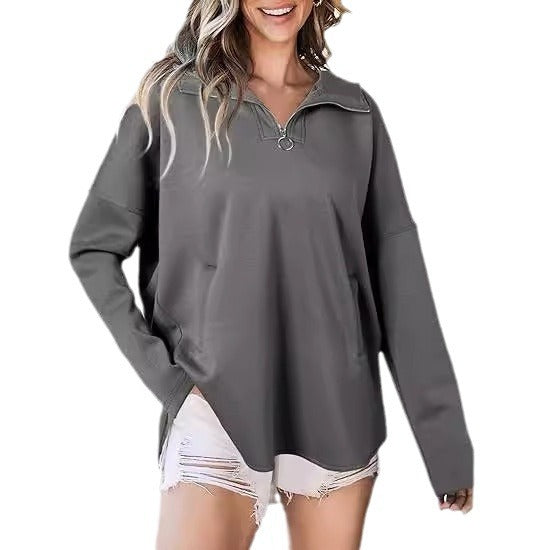 Damer Oversized Fritidströja med halvmångdragkedja och praktiska fickor Mirla-Eva Jonsson