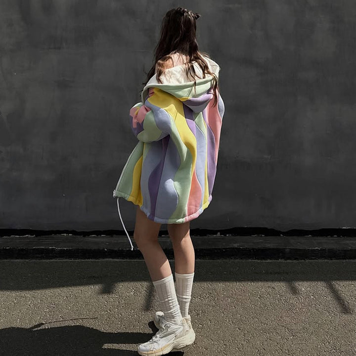 Damer Oversized Hoodie-jacka med färgglad vågmönster Mirla-Eva Jonsson