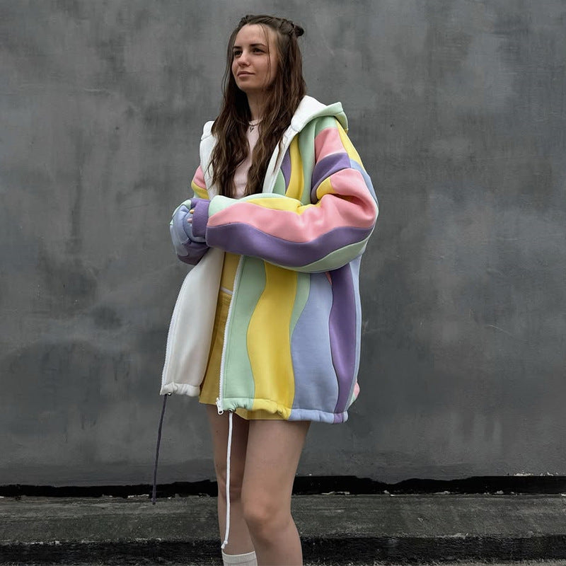 Damer Oversized Hoodie-jacka med färgglad vågmönster Mirla-Eva Jonsson