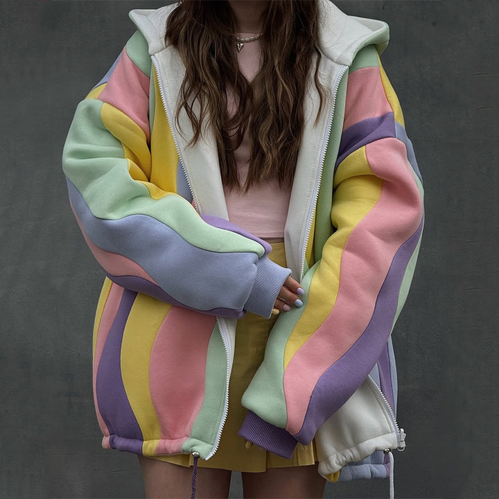 Damer Oversized Hoodie-jacka med färgglad vågmönster Mirla-Eva Jonsson