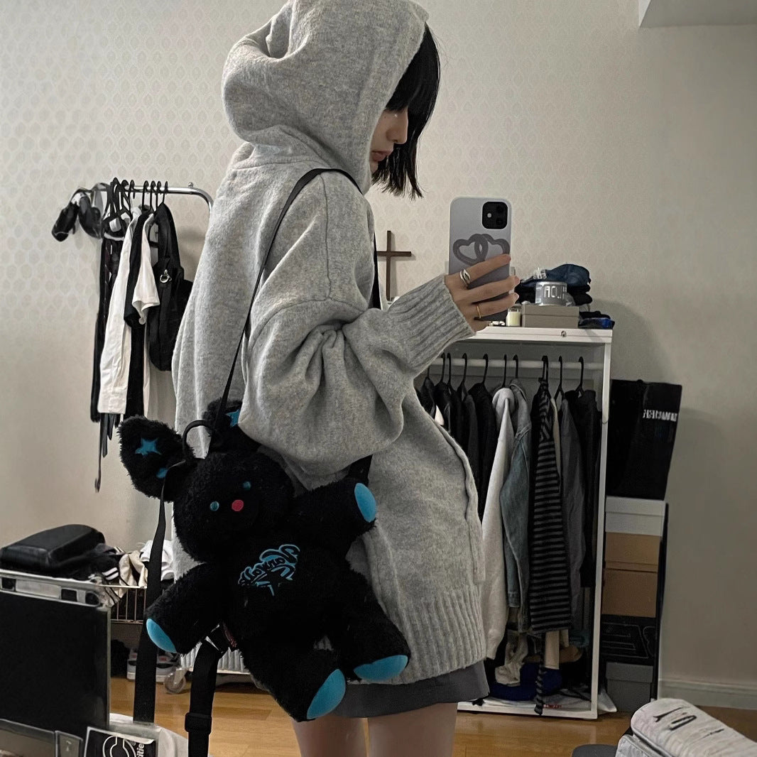 Damer Oversized Hoodie med breda ribbade muddar och elegant logotyp Eva Jonsson-Eva Jonsson