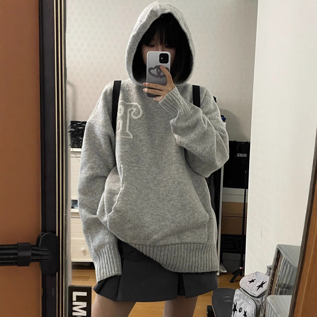 Damer Oversized Hoodie med breda ribbade muddar och elegant logotyp Eva Jonsson-Eva Jonsson