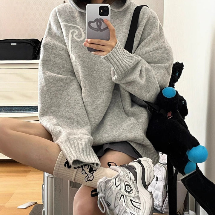 Damer Oversized Hoodie med breda ribbade muddar och elegant logotyp Eva Jonsson-Eva Jonsson