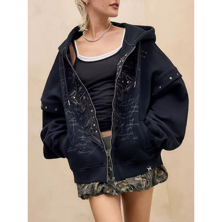 Damer Oversized Hoodie med detaljrik tryck Eva Jonsson-Eva Jonsson