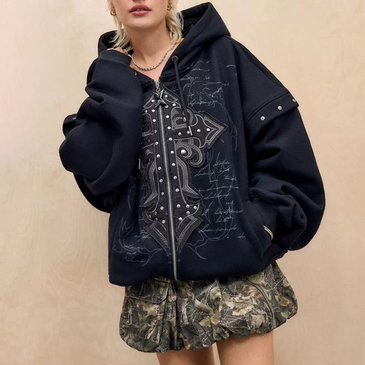 Damer Oversized Hoodie med detaljrik tryck Eva Jonsson-Eva Jonsson