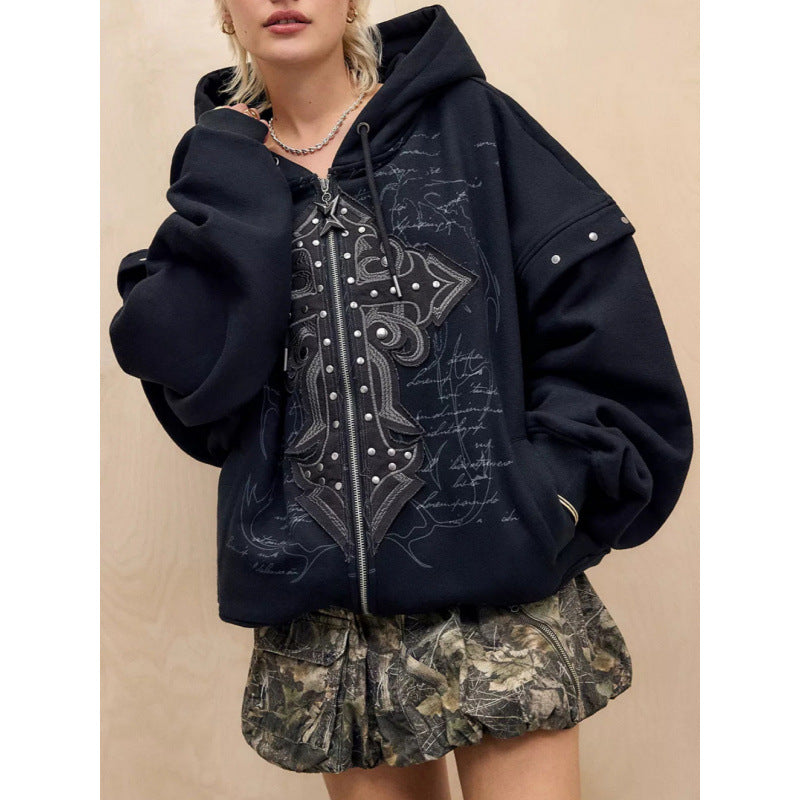 Damer Oversized Hoodie med detaljrik tryck Eva Jonsson-Eva Jonsson