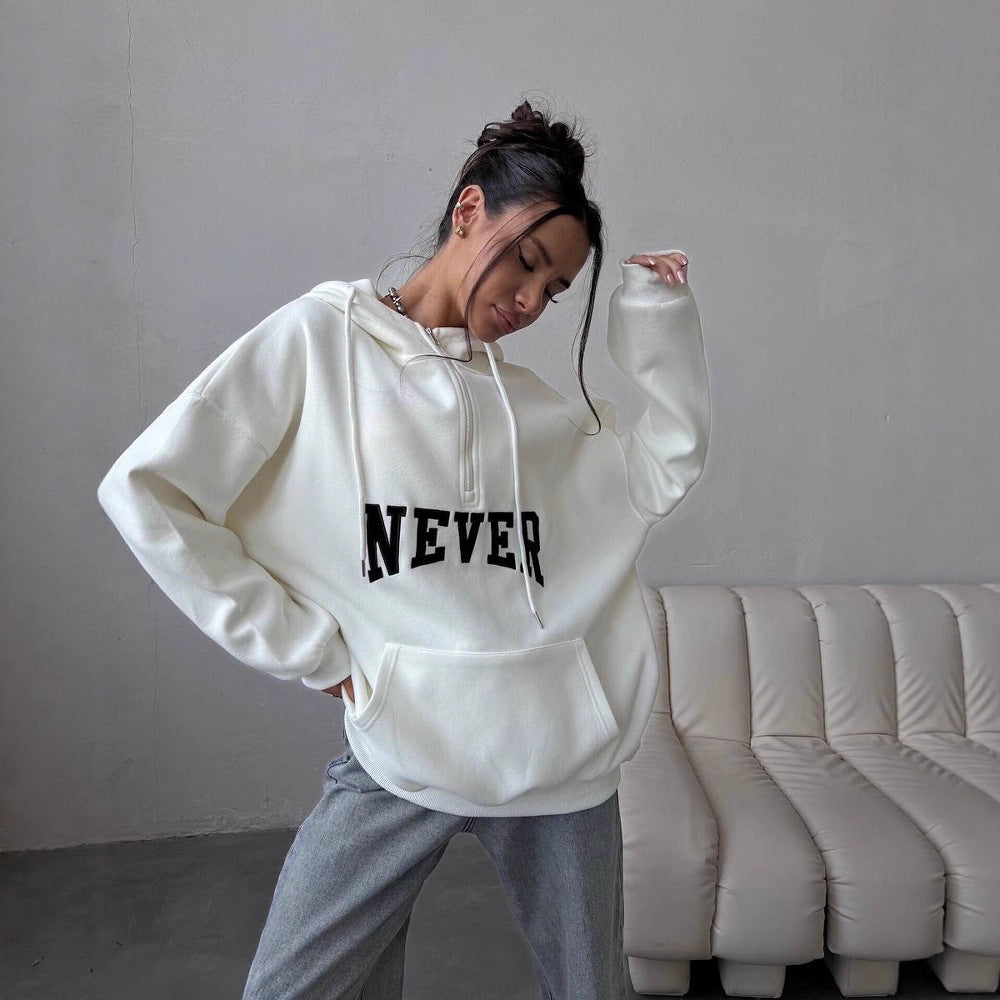 Damer Oversized Hoodie med dragkedja och statement-tryck Mirla-Eva Jonsson