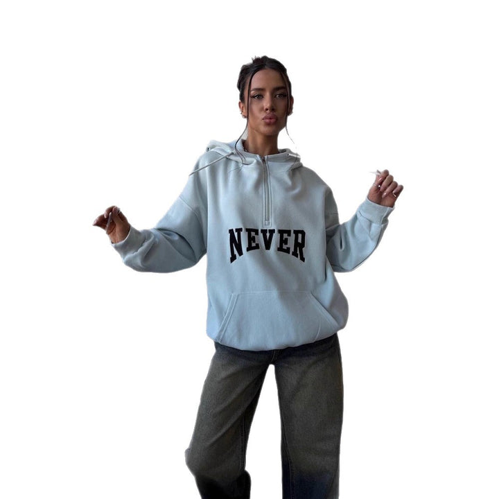 Damer Oversized Hoodie med dragkedja och statement-tryck Mirla-Eva Jonsson