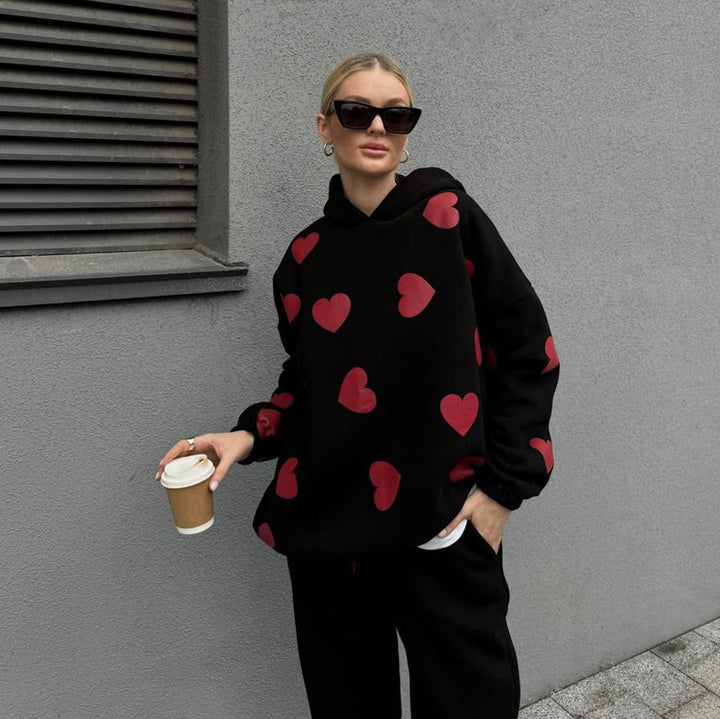 Damer Oversized Hoodie med hjärmönster Mirla-Eva Jonsson