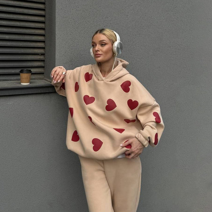 Damer Oversized Hoodie med hjärmönster Mirla-Eva Jonsson