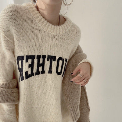 Damer Oversized Hoodie med iögonfallande text och stickat mönster Eva Jonsson-Eva Jonsson