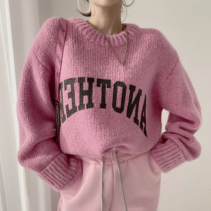Damer Oversized Hoodie med iögonfallande text och stickat mönster Eva Jonsson-Eva Jonsson