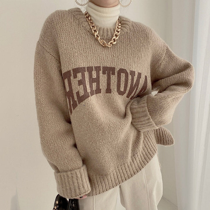 Damer Oversized Hoodie med iögonfallande text och stickat mönster Eva Jonsson-Eva Jonsson