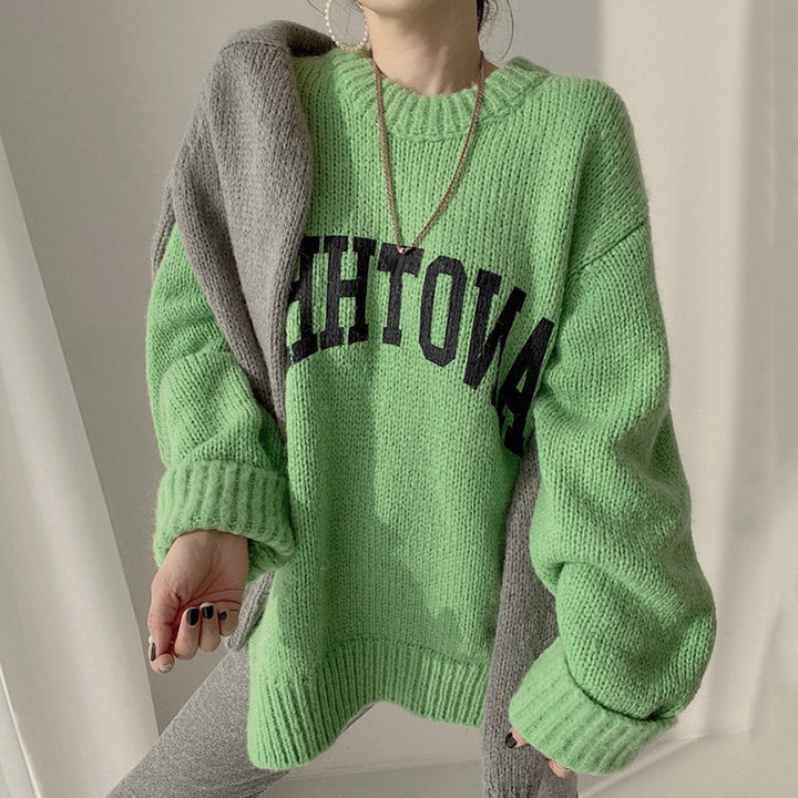 Damer Oversized Hoodie med iögonfallande text och stickat mönster Eva Jonsson-Eva Jonsson