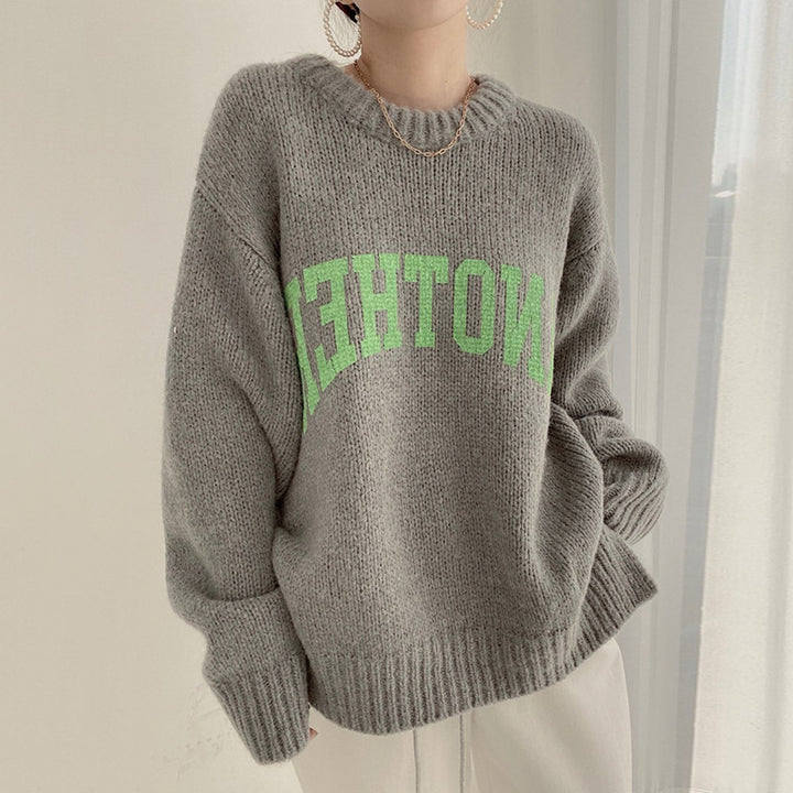 Damer Oversized Hoodie med iögonfallande text och stickat mönster Eva Jonsson-Eva Jonsson