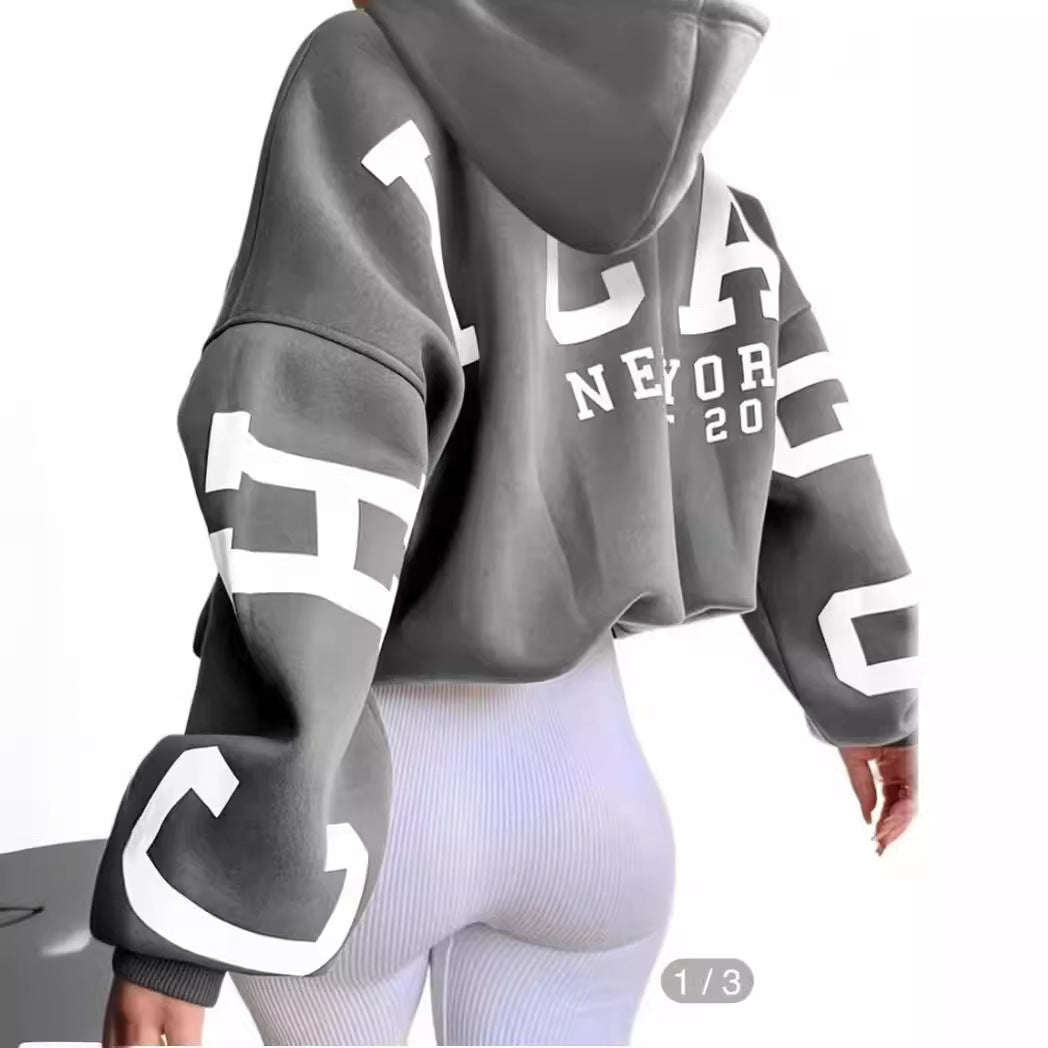 Damer Oversized Huva Sweater med stiligt tryck Mirla-Eva Jonsson