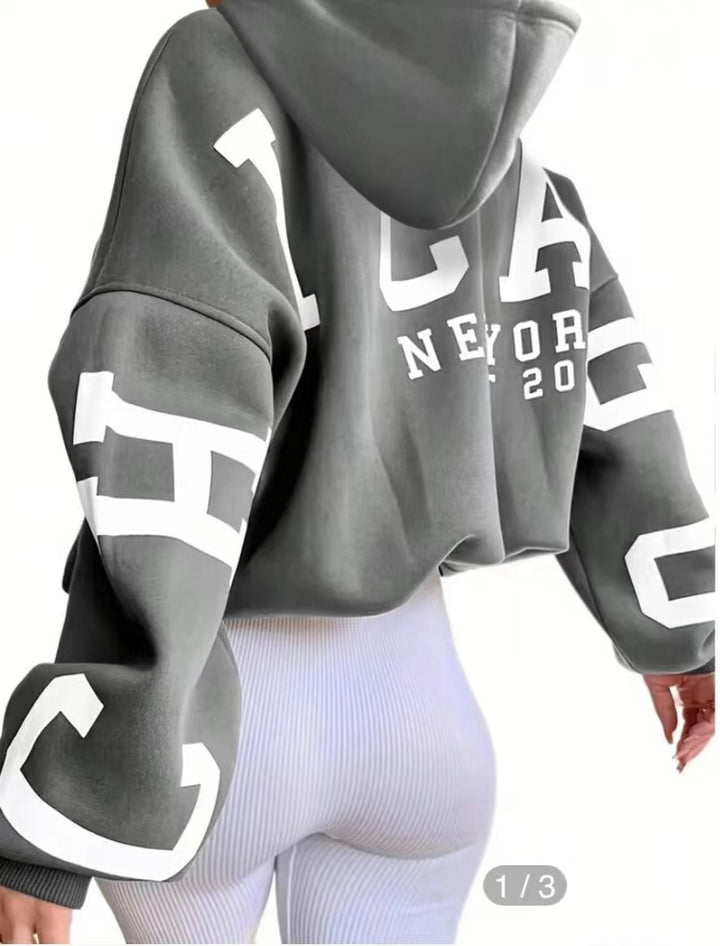 Damer Oversized Huva Sweater med stiligt tryck Mirla-Eva Jonsson