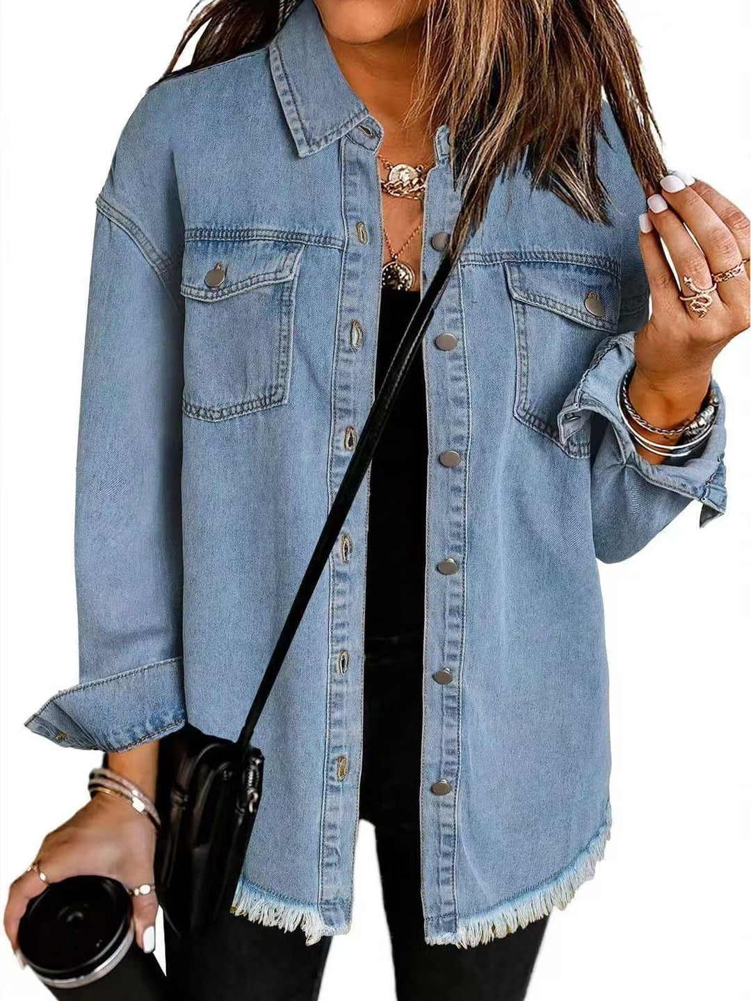 Damer Oversized Jeansskjorta med fransar Mirla-Eva Jonsson