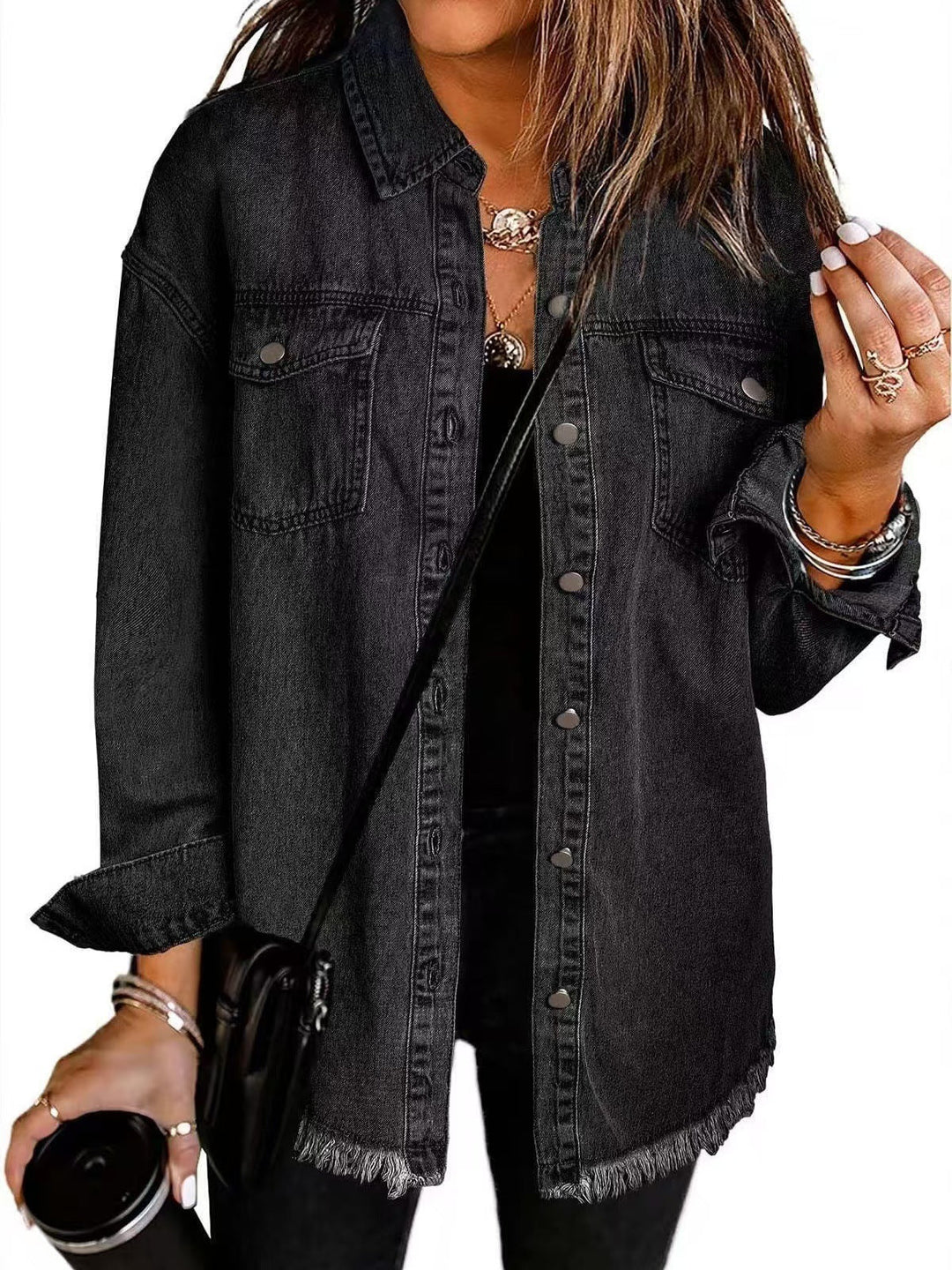 Damer Oversized Jeansskjorta med fransar Mirla-Eva Jonsson