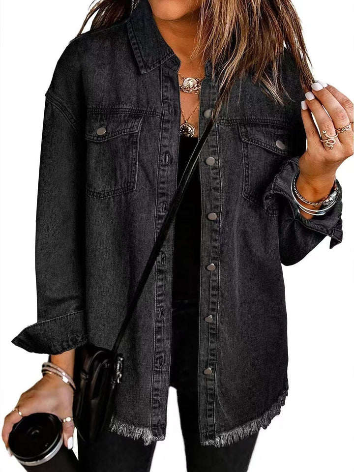 Damer Oversized Jeansskjorta med fransar Mirla-Eva Jonsson